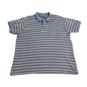 Vintage Par Four Polo Shirt Mens XL Blue Textured Striped Knit 50/50 80s USA